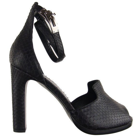 Hermes Black Python Nina Kelly Peep Toe Sandal D’Orsay Pumps Shoes EU 39.5 Heel